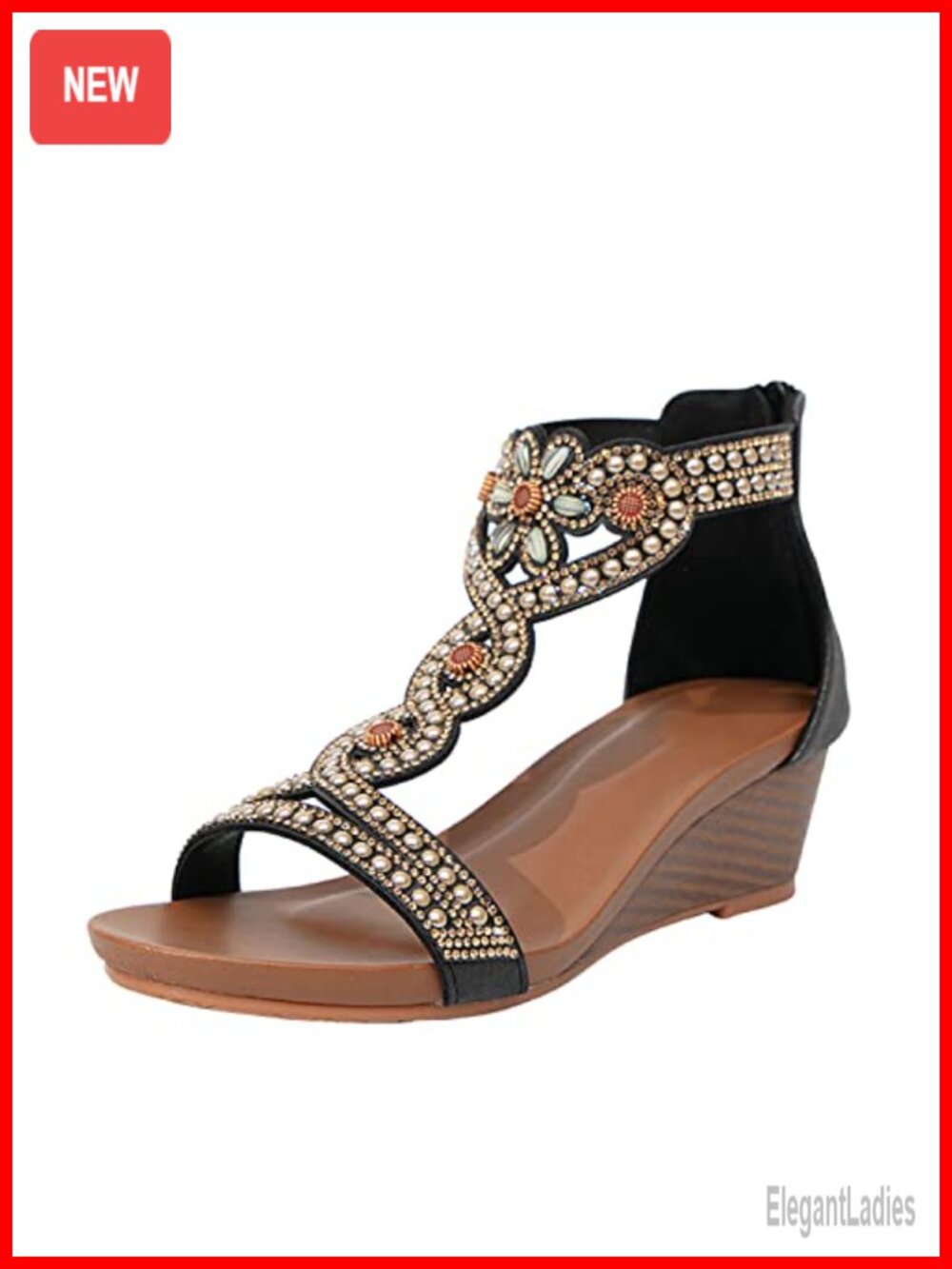 Open Toe Slide Platform Sandals Wedge Heel Zipper Back Roman Style